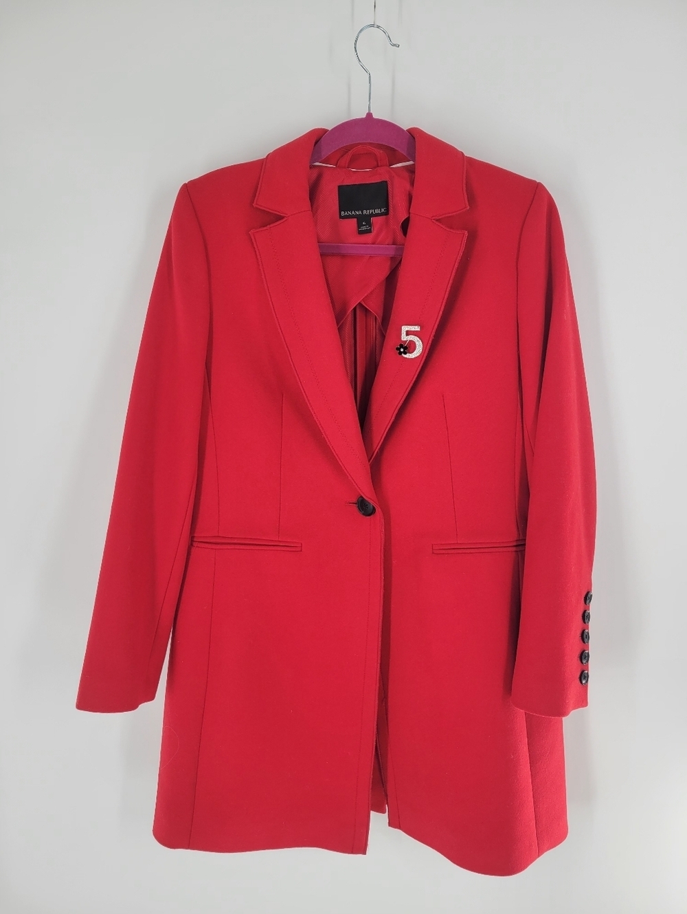 Banana Republic Wool Blend Red Single-Button Blazer Coat Size 6